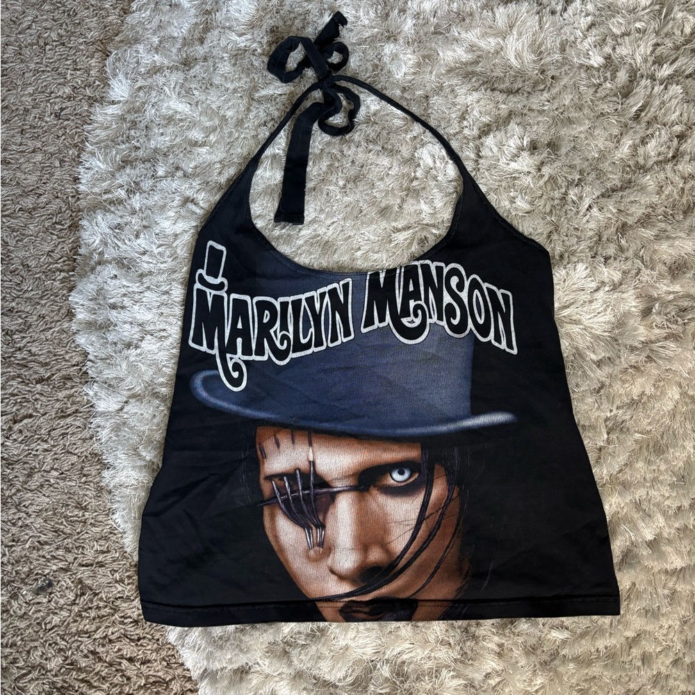 Black Halter Top with Graphic Print